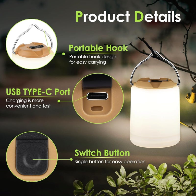 BOBKID LED Camping Lantern, Rechargeable Camping Light, 4 Modes Outdoor Flashlights Lanterns with 1000LM, Water Resistant Portable Emergency Camp Light for Hurricane Hiking Survival Kits - Khaki - Image 2